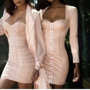 NWT House of CB London Ricci Pale Pink Corset Style Velvet Dress Mini Event